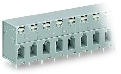 741-305 - Through-panel PCB terminal strip; 2 solder pins/pole; 5-pole; with integrated push-buttons; pin spacing 7.5 mm / 0.295 in; gray