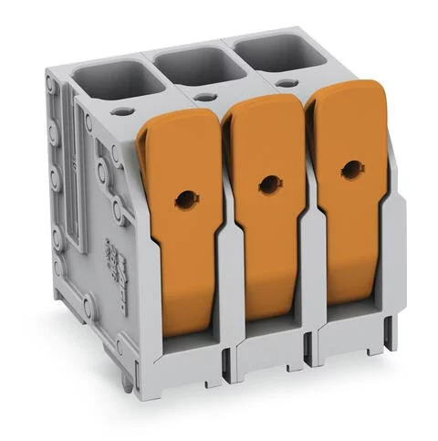 2616-3105/020-000 - PCB terminal block; Push-in CAGE CLAMP with operating lever; AWG 18 - 4; Pin spacing 10 mm; W pinning; 5-pole; top entry; gray