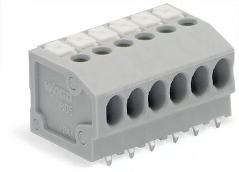 805-155 - PCB terminal block; push-button; 1.5 mm²; Pin spacing 3.5 mm; 5-pole; Push-in CAGE CLAMP®; with test port; 1,50 mm²; gray