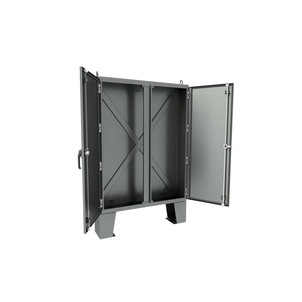 WRD747224N4D3PT - NEMA 4 2-Door Floor Mount Enclosure with KwikHinge™ 74X72X24 Carbon Steel - Gray